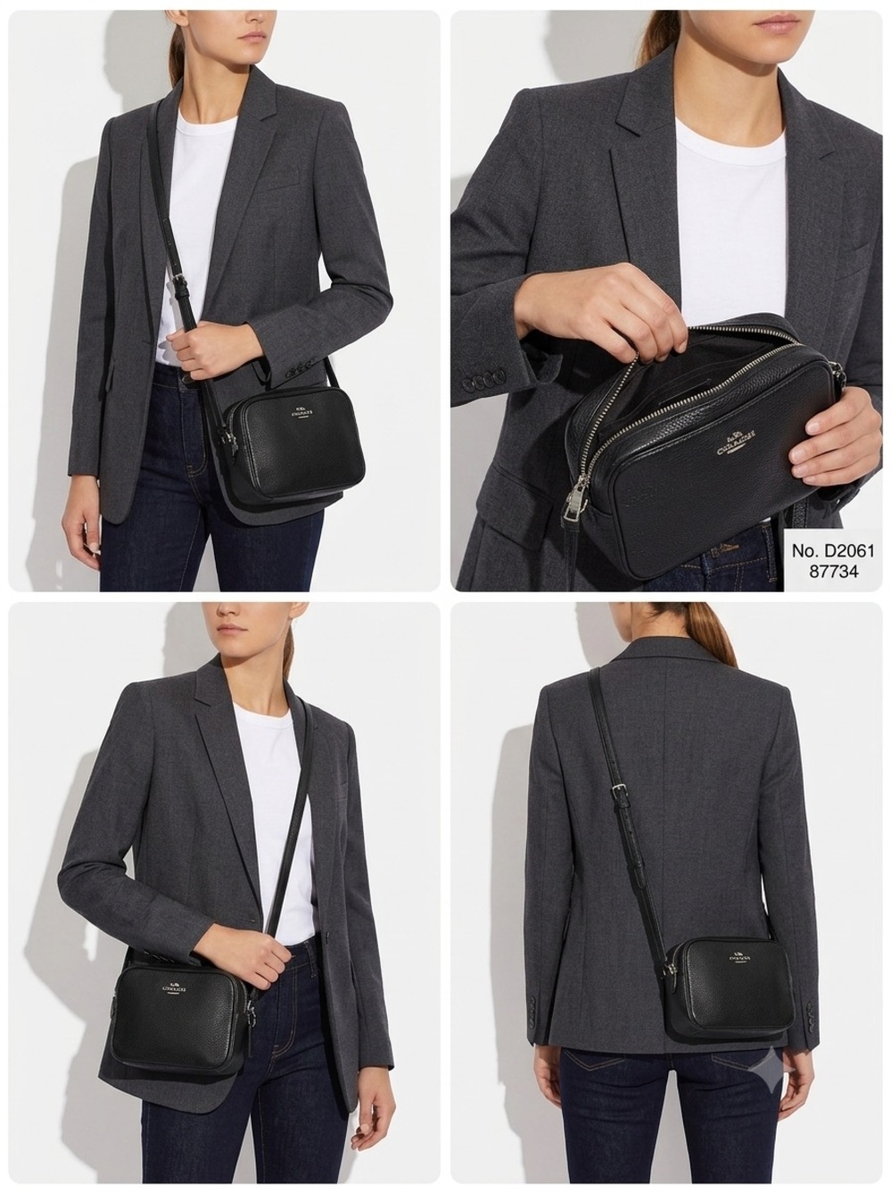 Coach Black Refined Pebble Leather Mini Camera Crossbody Bag 87734